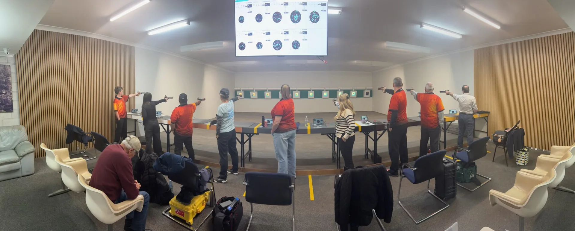 The indoor air pistol range in use