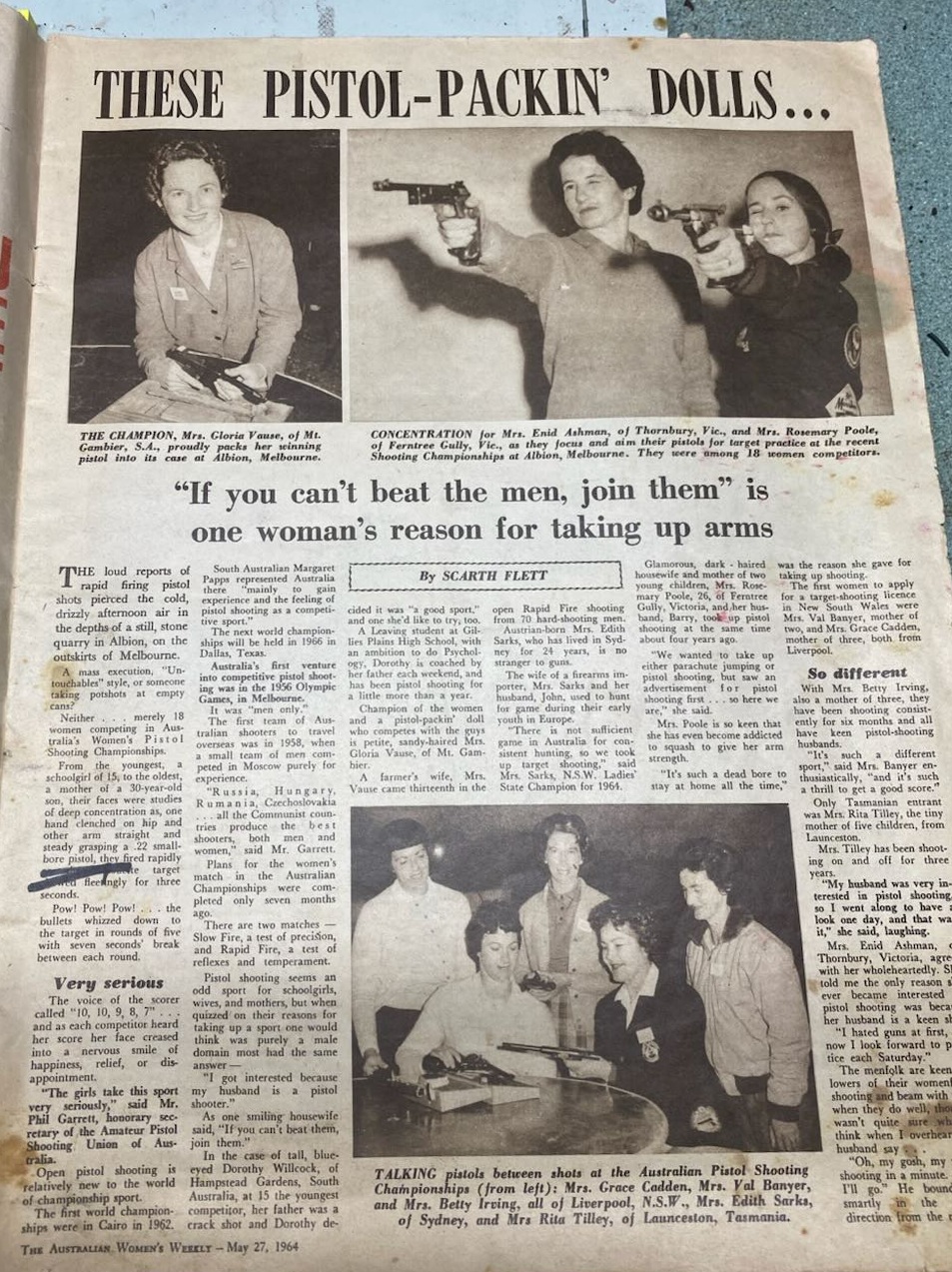 Full page of The Australian Women’s Weekly, 27 May 1964, headed “These pistol-packin’ dolls”